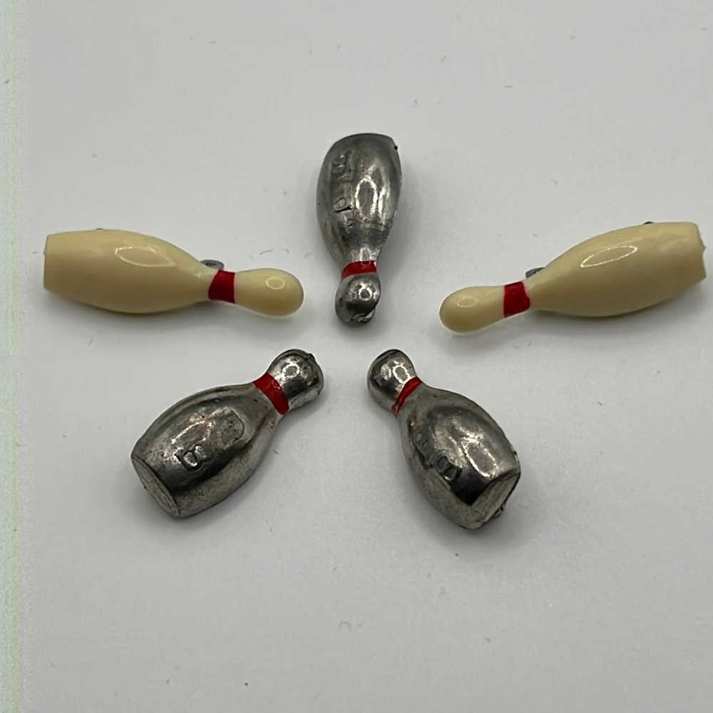 Vintage BB c-clasp bowling pin brooches